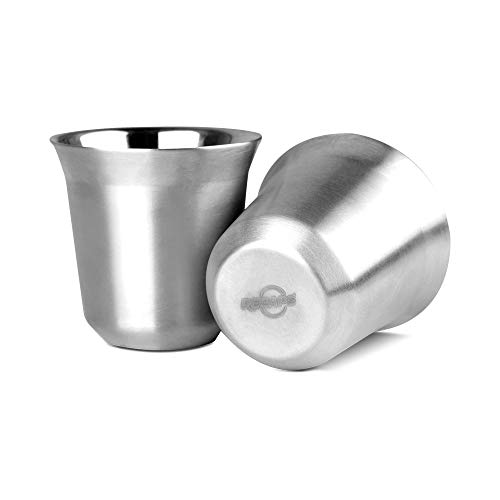 RECAPS 80ml Stainless Steel Espresso Cups Set - 2 Pack Double Wall 304 Stainless Steel Demitasse Cups 2.7oz (Small Cup)