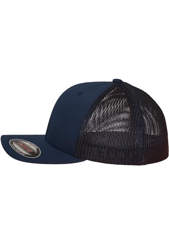 Image of Flexfit Trucker Mesh Fitted Cap | 6-Panel, Mid-Profile, Stretchable Mesh Backing, Flexfit Sweatband, Curved Visor, Silver Undervisor