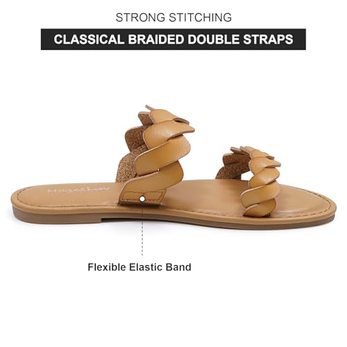 Image of mazeskin Women's Memory Foam Two Braid Band Comfortable Summer Straps Flat Slide Sandals