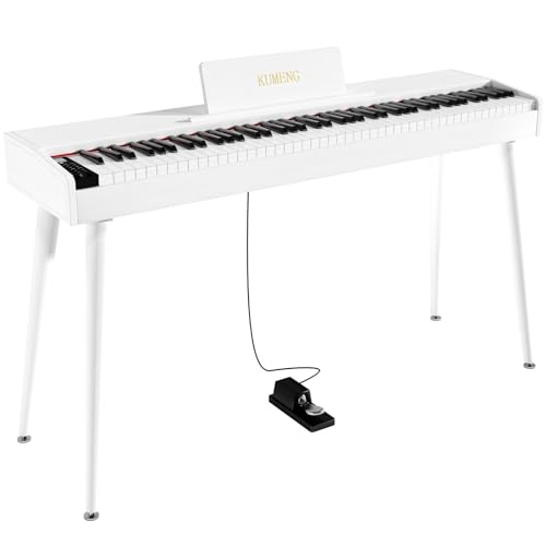 KUMENG digital Piano 88 Key Semi Weighted Keyboard,Full-size Electric Piano for Beginners,with Sheet Music Stand,Pedal,Power Adapter,Headphone Mode,USB-MIDI (Pearl White)