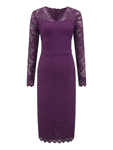 Image of Hobemty Women's Floral Lace Dress V Neck Long Sleeve Cocktail Wedding Bodycon Pencil Dresses