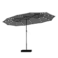 Sophia & William 15 ft Extra Large Patio Umbrella with Solar Lights, Rectangular Outdoor Umbrella with Base Included, Market Umbrella Double-sided Heavy Duty for Pool Garden Backyard, Smoky Gray
