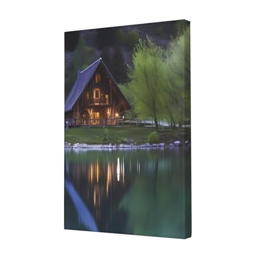 Impression sur toile chalet au bord du lac pour une déco apaisante