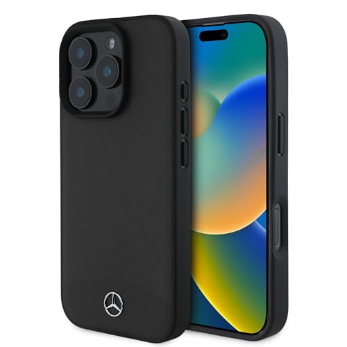 CG Mobile Mercedes-Benz Étui de téléphone conçu pour iPhone 16 Pro Max, durable, résistant aux chocs, compatible avec MagSafe, étui en cuir texturé et uni, noir