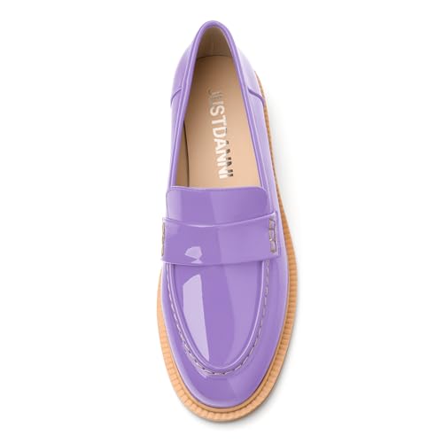 Image of JUSTDANNI Loafers for Women Slip On Shoes with Round Toe 1.2-Inch Low Chunky Block Heel Patent Comfortable Casual Dress Pump Shoes for Wedding Party Work Shopping Dating