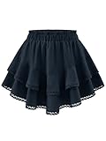 Timormode Ruffle Skorts for Women Summer Boho Flowy Shorts High Waisted Casual Tiered Mini Skirt Lace Golf Tennis Skirts with Shorts Underneath TMS8019 NavyBlue M