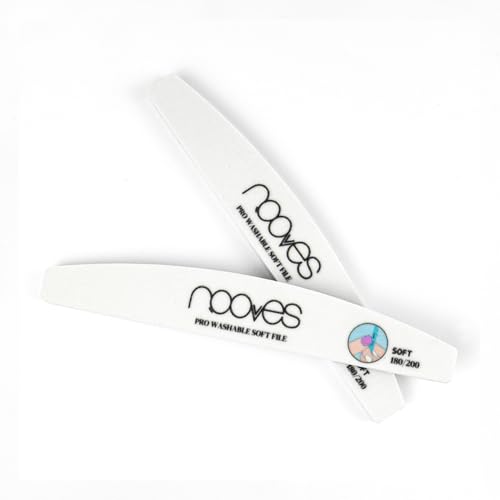 Lima de Uñas Profesional NOOVES 180/200 Blanca Suave – Lavable, Reutilizable y Ergonómica – Para Manicura y Pedicura en Uñas Naturales, de Gel, Acrílicas o Postizas (2, unidad, Grano 180/200)