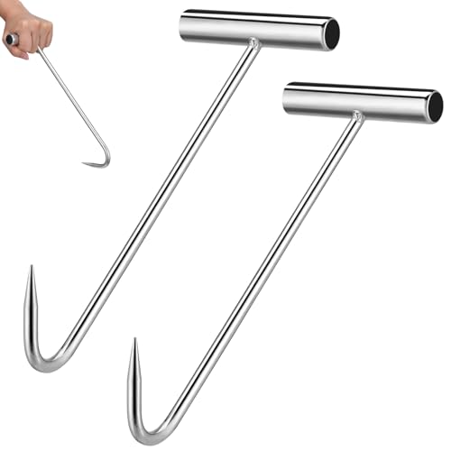 Image of DOITOOL 2Pcs Heavy Duty Manhole Cover Hook Lifter, T-Shaped Stainless Steel Manhole Lifting Hooks, Multipurpose Lifting and Pulling Tool for Septic Tanks, Storm Drains, Sewer Lids and More, 11.4 Inch