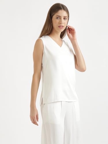 Image of SAADAA V-Neck Tops for Women| Viscose Fabric | Sleeveless Design | Relaxed Fit for Everyday Comfort | Office & Casual Wear
