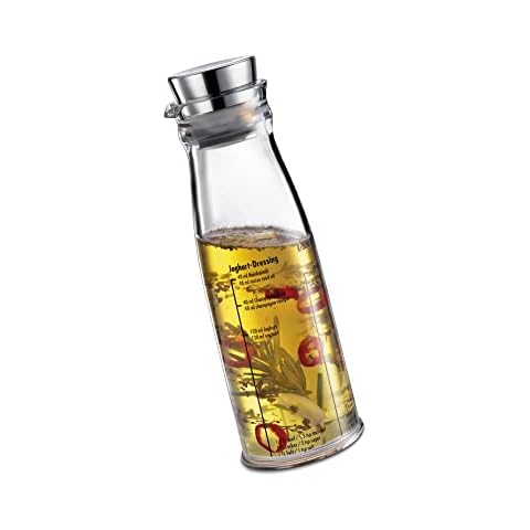 Küchenprofi Dressing Shaker | 250ml | aus Kunststoff mit Edelstahl Deckel | Messbecher | mit Ausgießer und Rezepten für Salatdressing, Silber / Transparent Cover