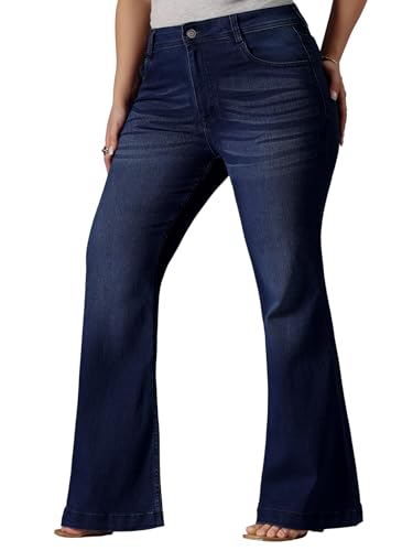 Image of Miss Chase A+ Women's Wide-Leg High-Rise Regular-Length Stretchable Cargo Denim Jeans