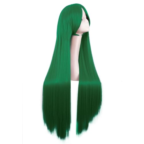 Image of MapofBeauty 40 Inch Oblique Bangs Anime Long Straight Wig, Grass Green