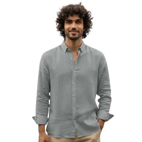 Image of Men's Solid Linen Cotton Shirt | Casual | Plain | Full Sleeve | Summer-Regular Fit|Men Stylish Shirt | Men Formal Shirt