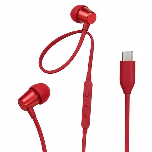 Original Type C Earphones for JBL Tune 310 C Powerful Bass Wired Earbuds HD Audio Clear Calling Microphone Black Compatible with All Type C Device (Geniun red1)-image-23
