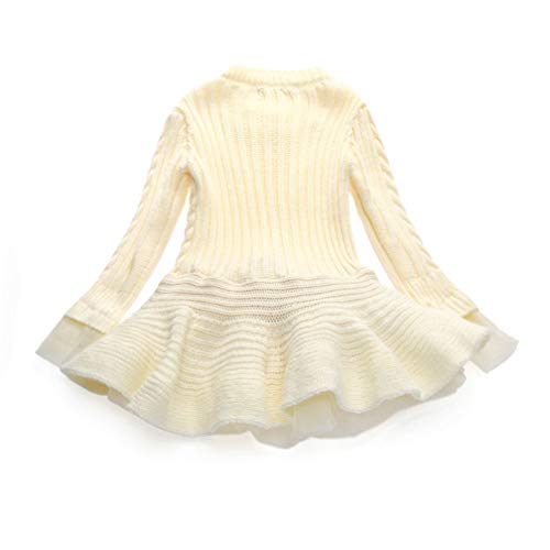 EISHOW Kids Girls Knitted Sweater Dress Long Sleeve Winter Pullover Warm Cotton Crochet Tutu Dress Pleated Tops Dark Blue2