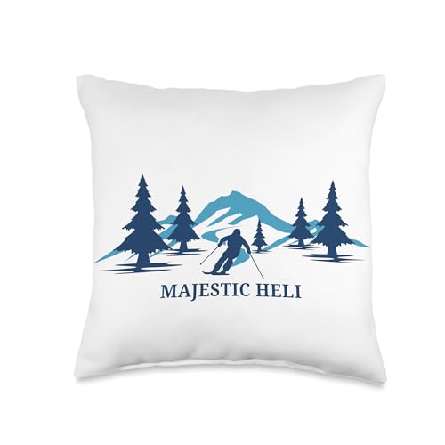 Majestic Heli Alaska Ski Resort Skiing Skier Throw Pillow