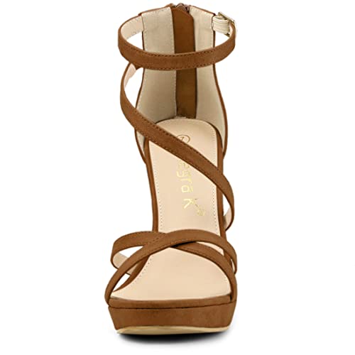 Allegra K Women's Stiletto Heel Zipper Platform Ankle Strap Brown Sandals 6 M US3