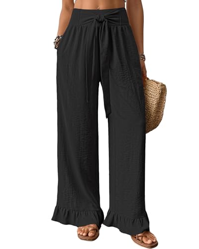 Bsubseach Wide Leg Palazzo Pants for Women High Waist Casual Lounge Trousers Beach Flowy Summer Outfits