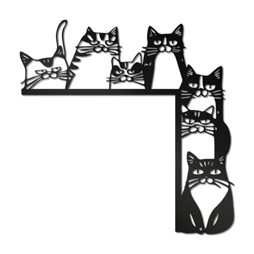 Black Metal Cat Wall Decor, Cat Door Frame Decor, Minimalist Abstract Wall Art Line, for Living Room Bathroom Bedroom Dining Room
