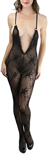 Image of ToBeInStyle Women's Bodystocking Crotchless Peek-A-Boo Fishnet Lace Bodysuit