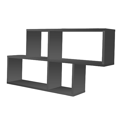 Coemo Wandregal Anthrazit Grau 'Ernie' Bücherregal Holz | MDF 4 Fächer Hängeregal Schweberegal für Wohnzimmer, Schlafzimmer und Küche