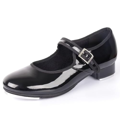 Tap Dance Shoes for Women - Premium Leather with Cushioned Footbed & Soft Padding, Non-Slip Rubber Sole for Practice/Performance/Competition.