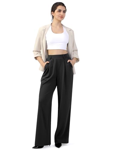 Wide Leg Slacks Dress Pants for Woman High Waisted Stretchy Work Pants Pull On Business Casual Trousers with Pockets4