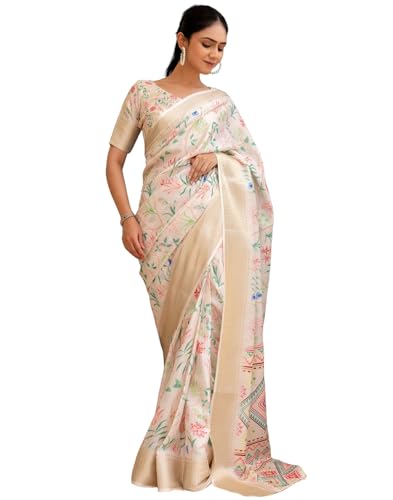 Image of SIRIL Women's Silk Printed Ready to Wear Saree With Unstitched Blouse Piece