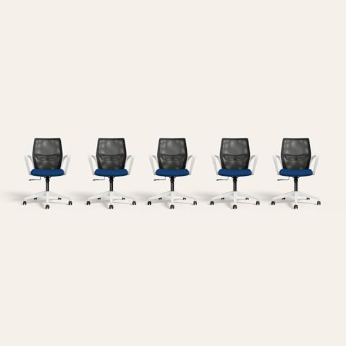 Image of Interio by Godrej Vurv Chair Mesh Back Ergonomic Work from Home /Revolving Study Chair, 1 Year Warranty, Height Adjustable | Heavy Duty Polypropylene Base | DIY Installation (Blue, Set of 5)