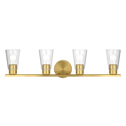 Image of Kichler Stamos 31.25 inch 4-Light Soft Modern Vanity Light with Clear Glass in Brushed Gold, (8.25 inch H x 31.2 5 inch W), 55122BGCLR