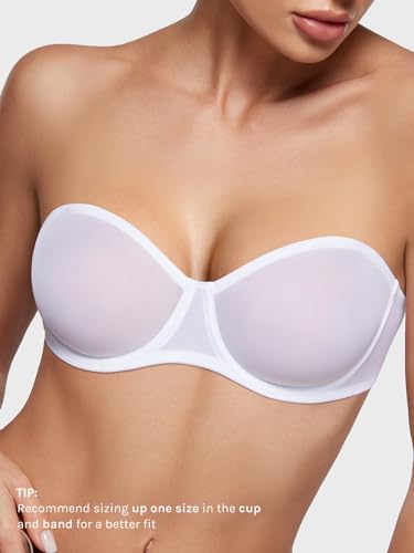 Image of INLYRIC Women's Sheer Strapless Bras Mesh Sexy Unlined Plus Size See Through Bra Underwire Demi Mesh Non Padded
