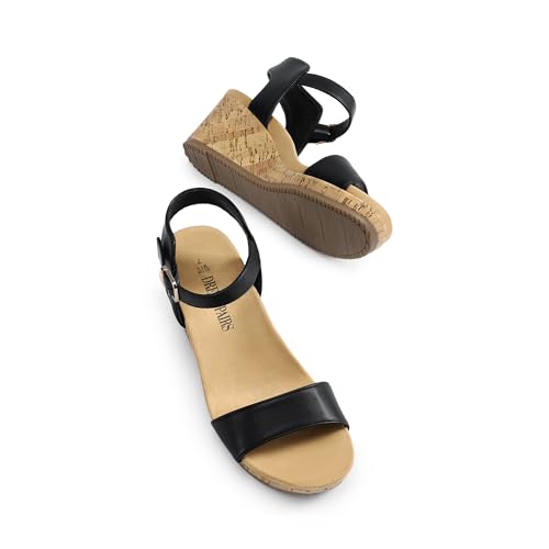Image of DREAM PAIRS Womens Cushioned Platform Wedge Sandals | 3inch dressy cork wedge heel with soft comfort foam insole non-slip outsole adjustable ankle strap for summer