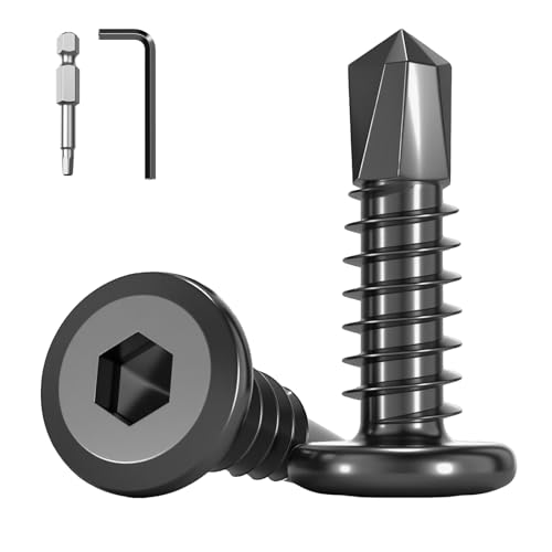 QANCEN 40 piezas 6.3x19mm Tornillos de Cabeza Plana con Llave Hexagonal Interna, Acero Inoxidable 410,Negro Tornillo Autoperforante Avellanado para Fijación en Madera y Metal