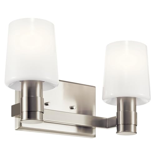 Image of Kichler Adani 2-Light Vanity Light Fixture, Modern Bathroom Lighting with Opal Glass in Brushed Nickel, Wall Mount Light for Bathroom or Powder Room (8.25 x 14.5 in), 55175NI