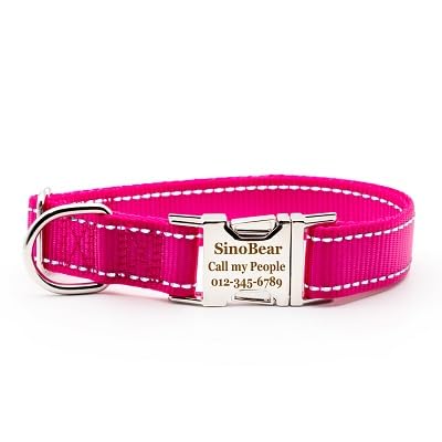 Personalized Reflective Dog Collar - Custom Pet Name, Phone Number & Address Engraving, Adjustable Sizes XS/S/M/L/XL, Optional Leash & Airtag Holder for Small/Medium/Large Dogs