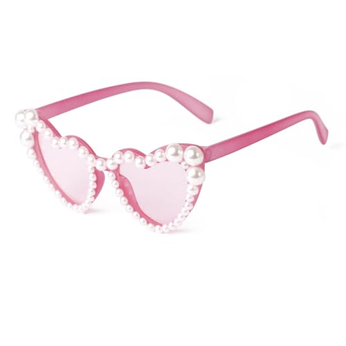 ADE WU Heart Sunglaskses Kids Cute Pearl Heart Shaped Sunglasses for Girls Age 3-83