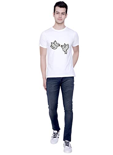 Image of CreativiT Graphic Printed T-Shirt for Unisex Love Birds Tshirt | Casual Half Sleeve Round Neck T-Shirt | 100% Cotton | D00585-41