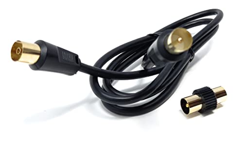 DRUT 1m TV Male to Female Extension Coax Cable, Supplied With a Male to Male Coupler Adapter, Gold Connectors 3.3ft Black - Image 3