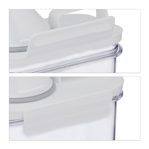 Relaxdays Futter Aufbewahrungsbox, Messbecher, luftdichter Deckel, 1,8 l, Trockenfutter, Müsli, Waschpulver, transparent