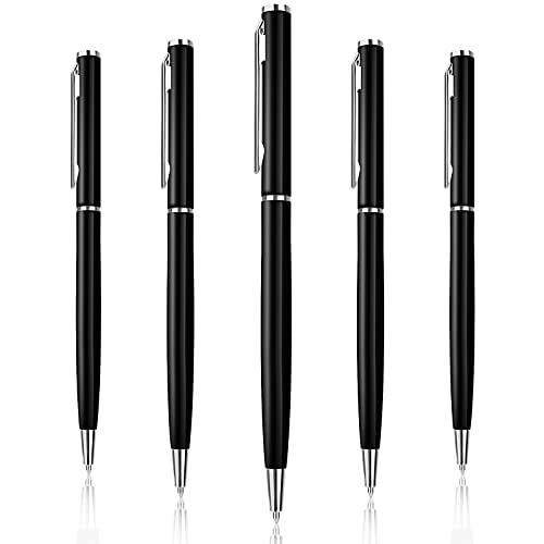 Giantree Luxury Ballpoint Pens, 5 Pack 1.0mm Metal Business Retractable Pens Smooth Writing Gel Ink Pen Black Ink for Daily Work School Writing Stationery Office Supplies(Black)