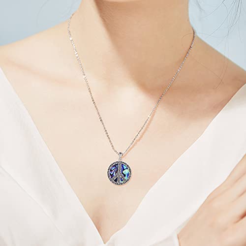 POPLYKE Peace Sign Hippie Pendant Necklace Sterling Silver Abalone Filigree Flower Jewelry For Women - Image 3