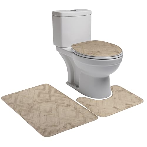 BESCH Alfombrillas de Baño Rectángulo 50x80cm Extra Suave Antideslizante Lavable, Set de 3 Piezas para Baño, Alfombra + Tapa para Inodoro + Alfombra para Inodoro