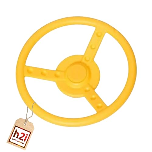 h2i Lenkrad Spielturm & Spielhaus | Lenkrad für Spielturm aus wetterfestem Kunststoff | bewegliches Spielturm Lenkrad mit Drehgeräusch | Spielturm Zubehör | gelb