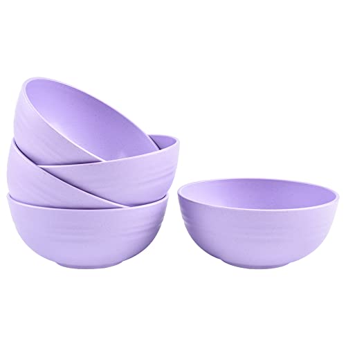 Ensaladera, paquete de 5 cuencos de plástico, 18 onzas de cuenco de plástico irrompible, cuencos ligeros para sopa para ensalada de arroz para adultos (morado) Cover