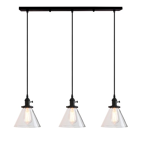 Plafonnier loft industriel vintage 3 lumières cône verre transparent bar