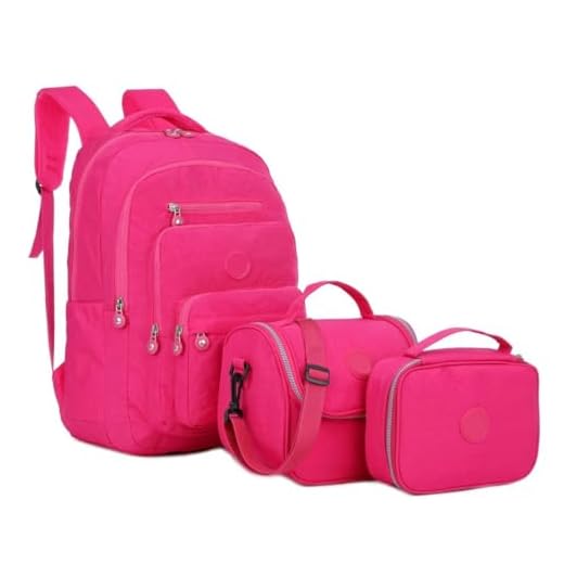 Kit Mochila Escolar Espaçosa Alça Costa Acolchoada Reforçada Estojo Box Porta Lápis Bolsa Térmica Lancheira Notebook Impermeavel Média Juvenil Faculdade Trabalho (Rosa Pink)