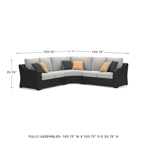 Image of Signature Design by Ashley Beachcroft 3-Piece Outdoor Sectional, L-Shape Wicker Patio Couch, Rust-Free Aluminum Frame and Nuvella Fabric, for Alfresco Living, Black /Light Gray
