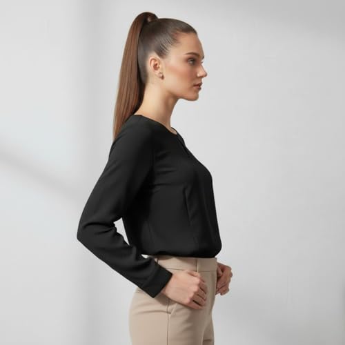 Image of BLACKSMITH Long Sleeve Key Hole Neck Formal Office Shirt for Women | Women Stylish Western Tops
