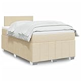 QJBSAVVA Boxspringbett 120x190 cm Creme mit Taschenfederkernmatratze LED Beleuchtung und waschbarer Auflage Modernes Gästebett für Jugendzimmer oder Gästezimmer