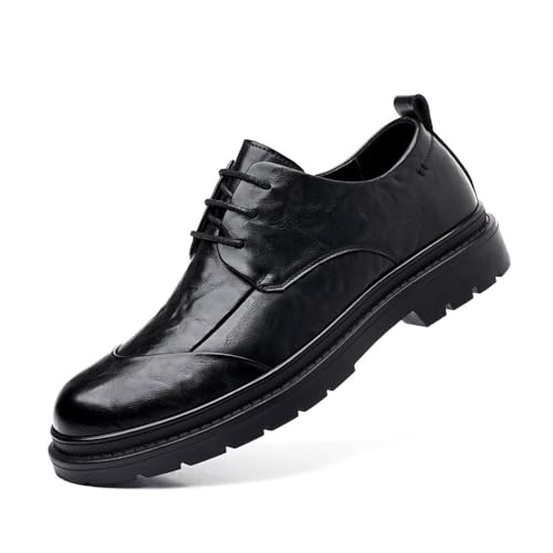Young Men's Leather Shoes Business Casual Men's lace-up Shoes Oxfords(Black,9.5)3